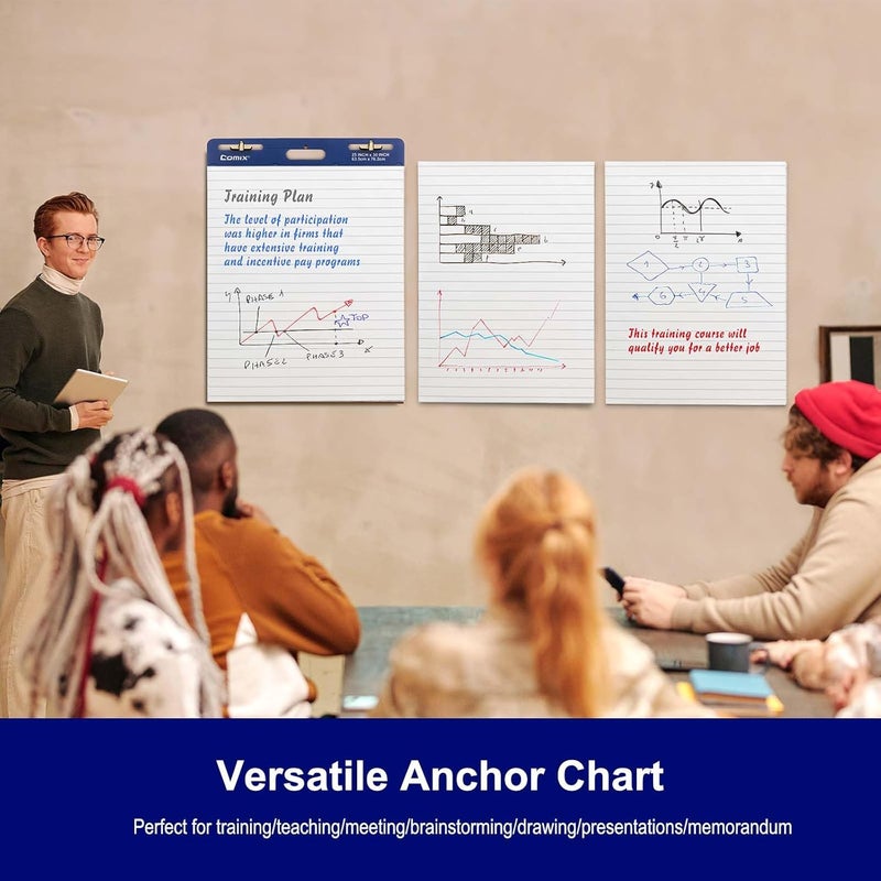 COMIX Lined Sticky Easel Pad, 25 x 30 Inches Flip Chart Paper for Teachers, Large Self Stick Easel Paper, 30 Sheets/Pad, 2 Pads/Pack - Image 4